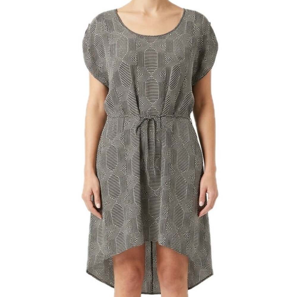 Anthropologie Black White Rope Belt High-Low 100% Silk Mini Dress M Pockets